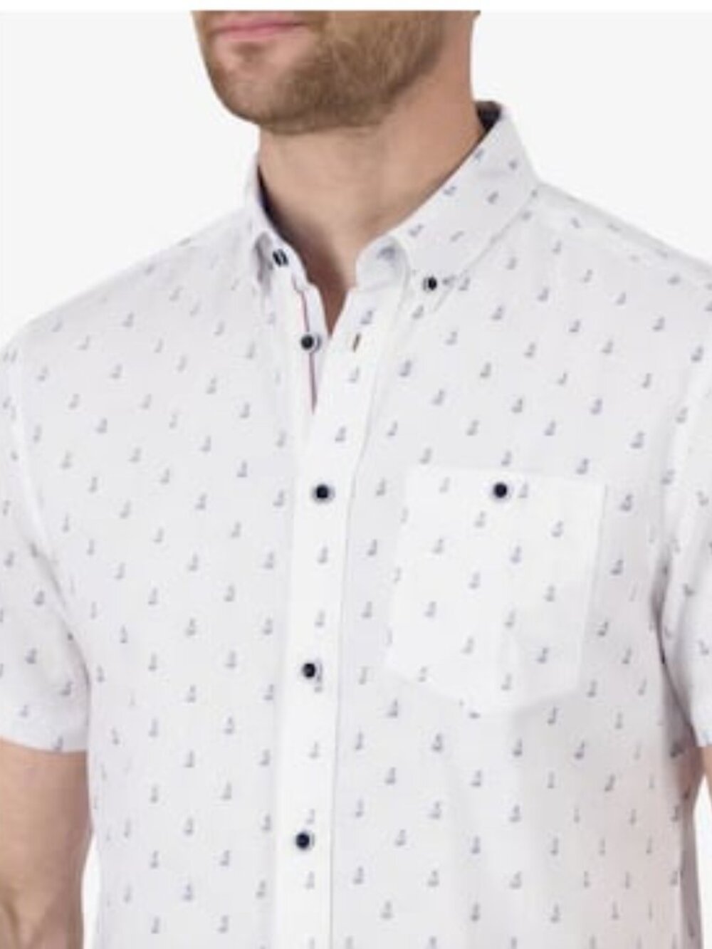 Report Collection Boat Patterned Linen and Cotton Button Down Shirt